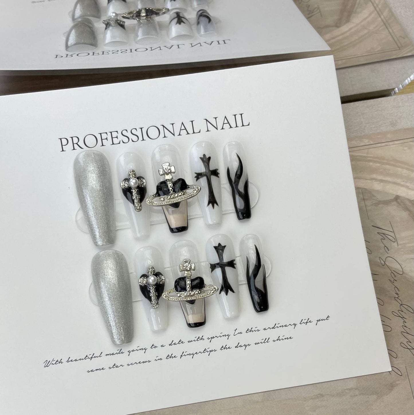 Designer: ManMan Handmade nails Press on Nails DIY Nail Art for woman girl Long Coffin white