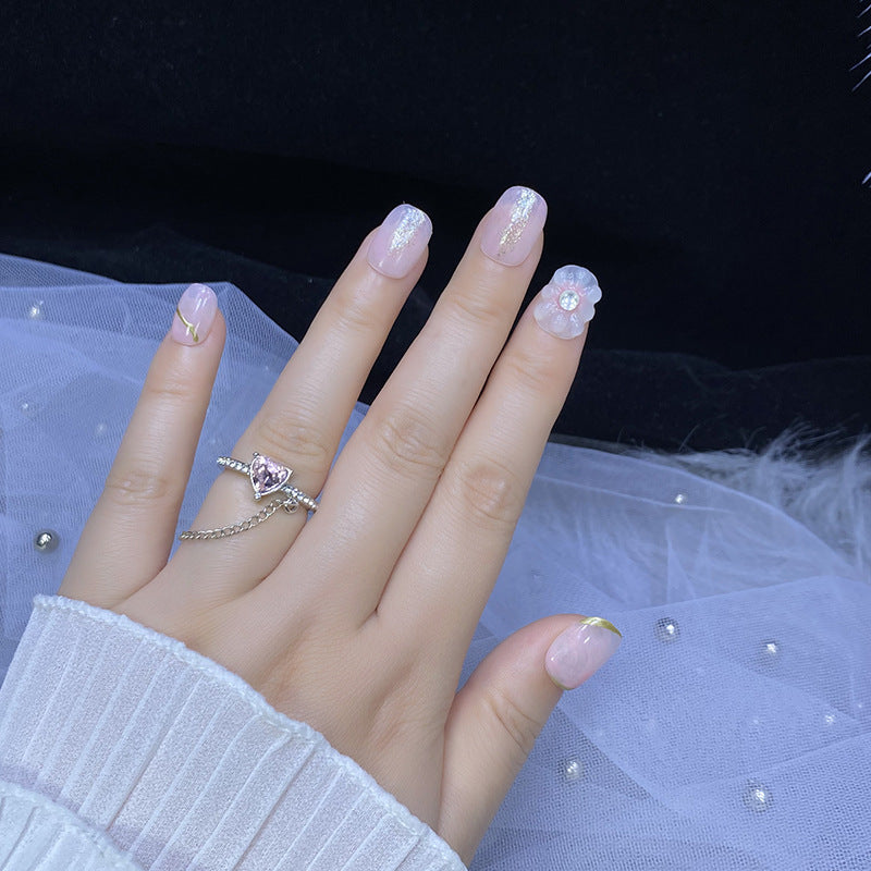 Designer: HuaHua.Handmade nails Press on Nails DIY Nail Art for woman girl Short Square pink