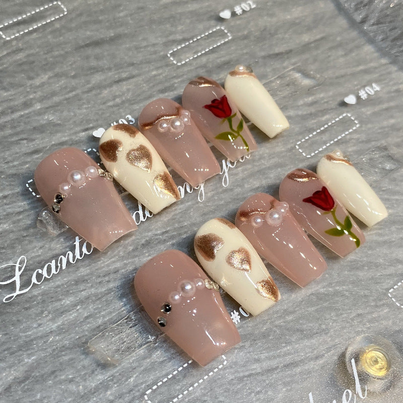 Designer: HuaHua.Handmade nails Press on Nails DIY Nail Art for woman girl Long Coffin pink