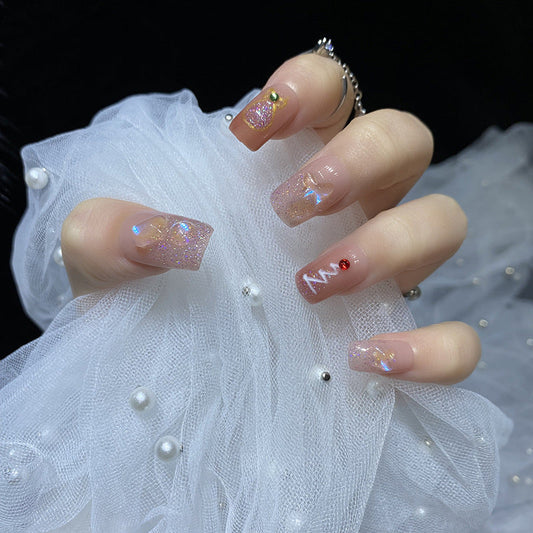 Designer: HuaHua.Handmade nails Press on Nails DIY Nail Art for woman girl Long Square pink
