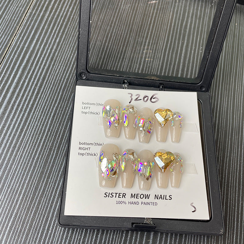 Designer: MeowMeow.Handmade Nail Designs Press on Nails DIY  Nail Art for woman girl Long Coffin brown rhinestone