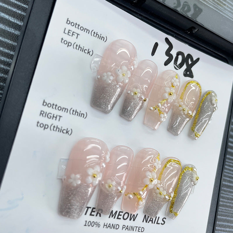 Designer: MeowMeow.Handmade Nail Designs Press on Nails DIY  Nail Art for woman girl Long Coffin pink