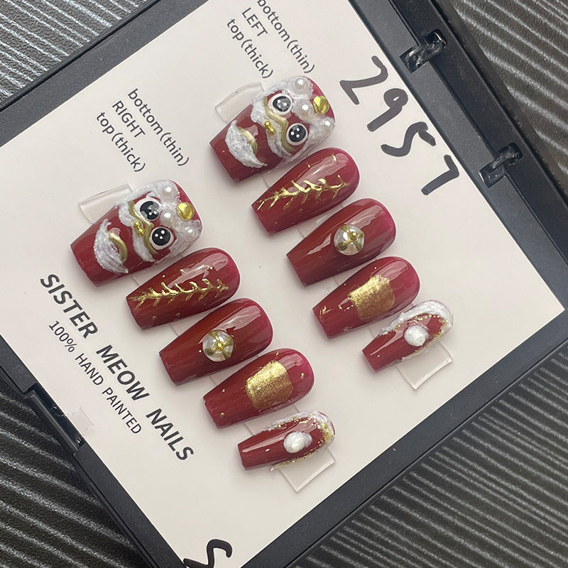 Designer: MeowMeow.Handmade Nail Designs Press on Nails DIY  Nail Art for woman girl Long Coffin red