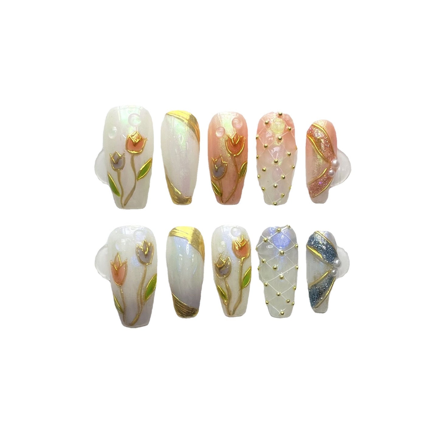 Designer: ManMan Handmade nails Press on Nails DIY Nail Art for woman girl Long Coffin