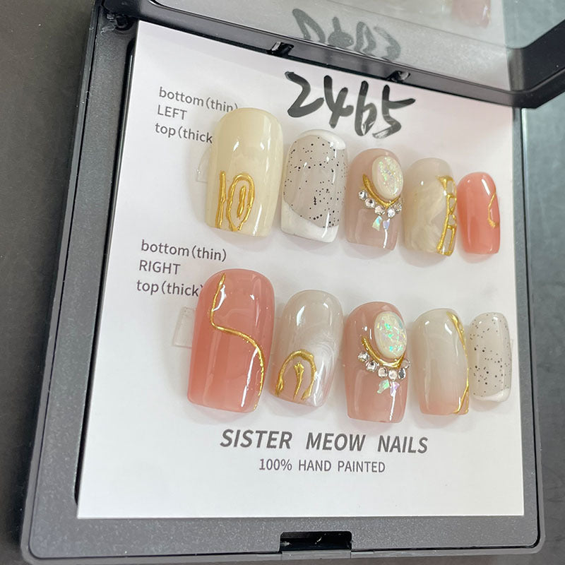 Designer: MeowMeow.Handmade Nail Designs Press on Nails DIY  Nail Art for woman girl Long Square pink