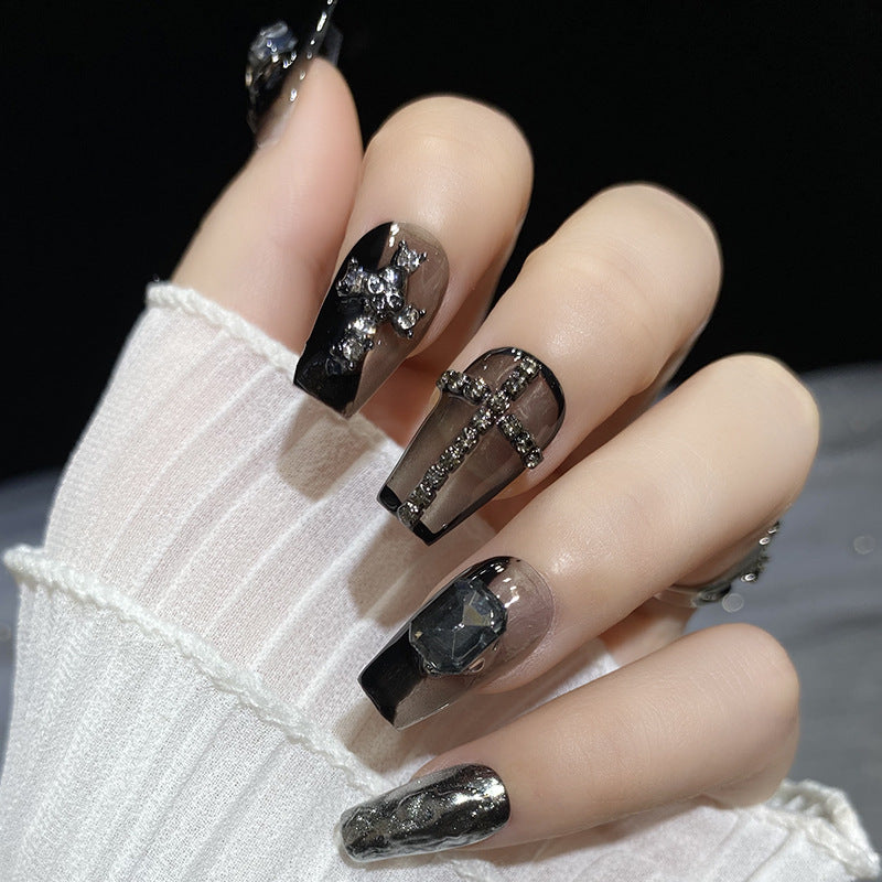 Designer: HuaHua.Handmade nails Press on Nails DIY Nail Art for woman girl Long Coffin black