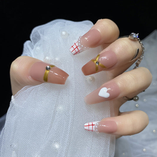 Designer: HuaHua.Handmade nails Press on Nails DIY Nail Art for woman girl Long Coffin pink