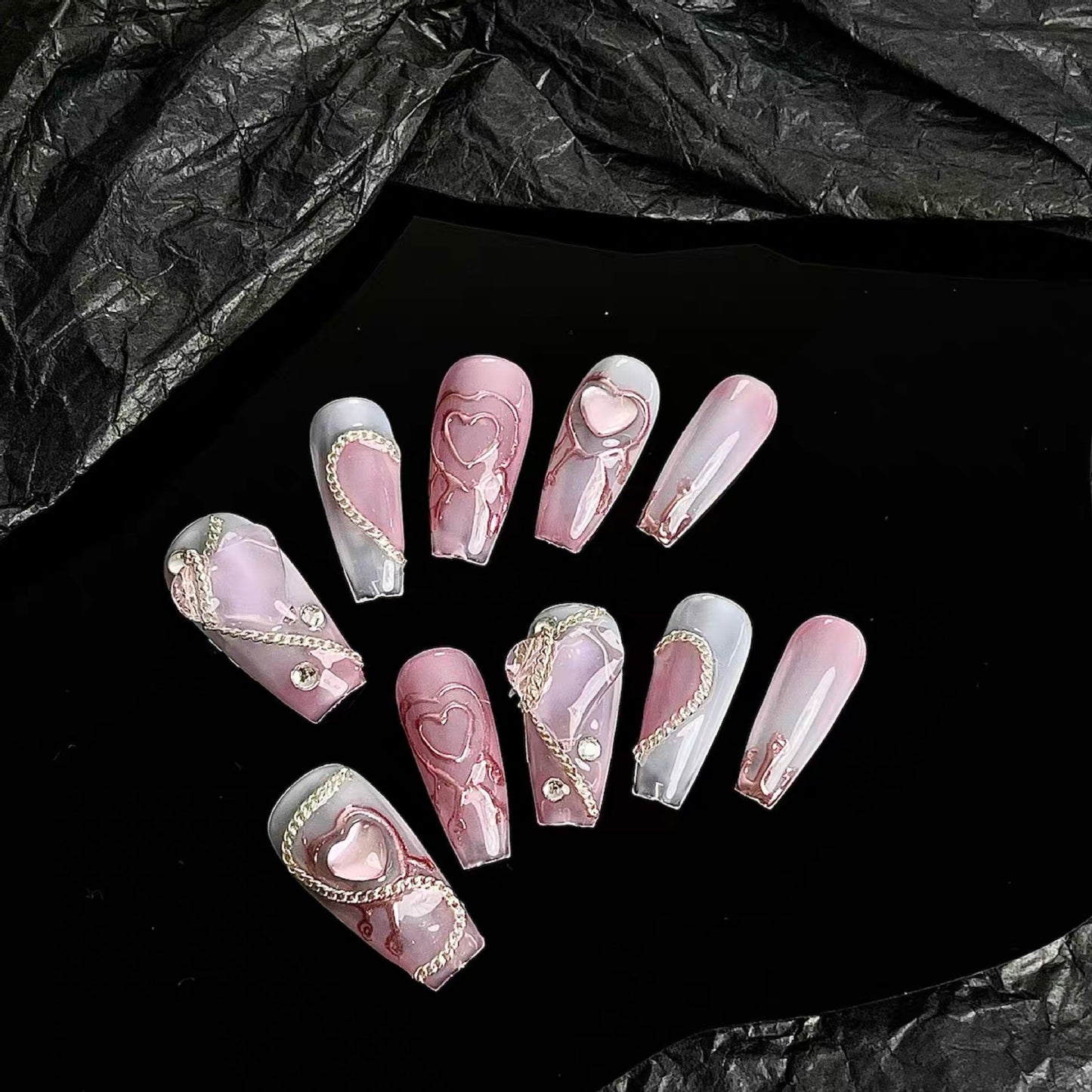 Designer: MeowMeow.2446 Handmade Nail Designs Press on Nails DIY  Nail Art for woman girl Long Coffin pink