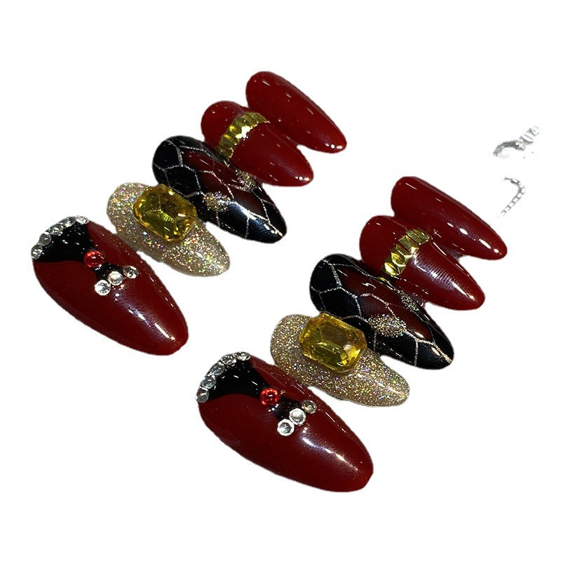 Designer: HuaHua.Handmade nails Press on Nails DIY Nail Art for woman girl Almond Long red