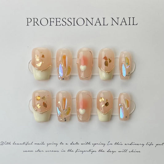 Designer: ManMan Handmade nails Press on Nails DIY Nail Art for woman girl Long Coffin pink