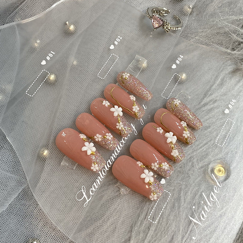 Designer: HuaHua.Handmade nails Press on Nails DIY Nail Art for woman girl Long Coffin pink