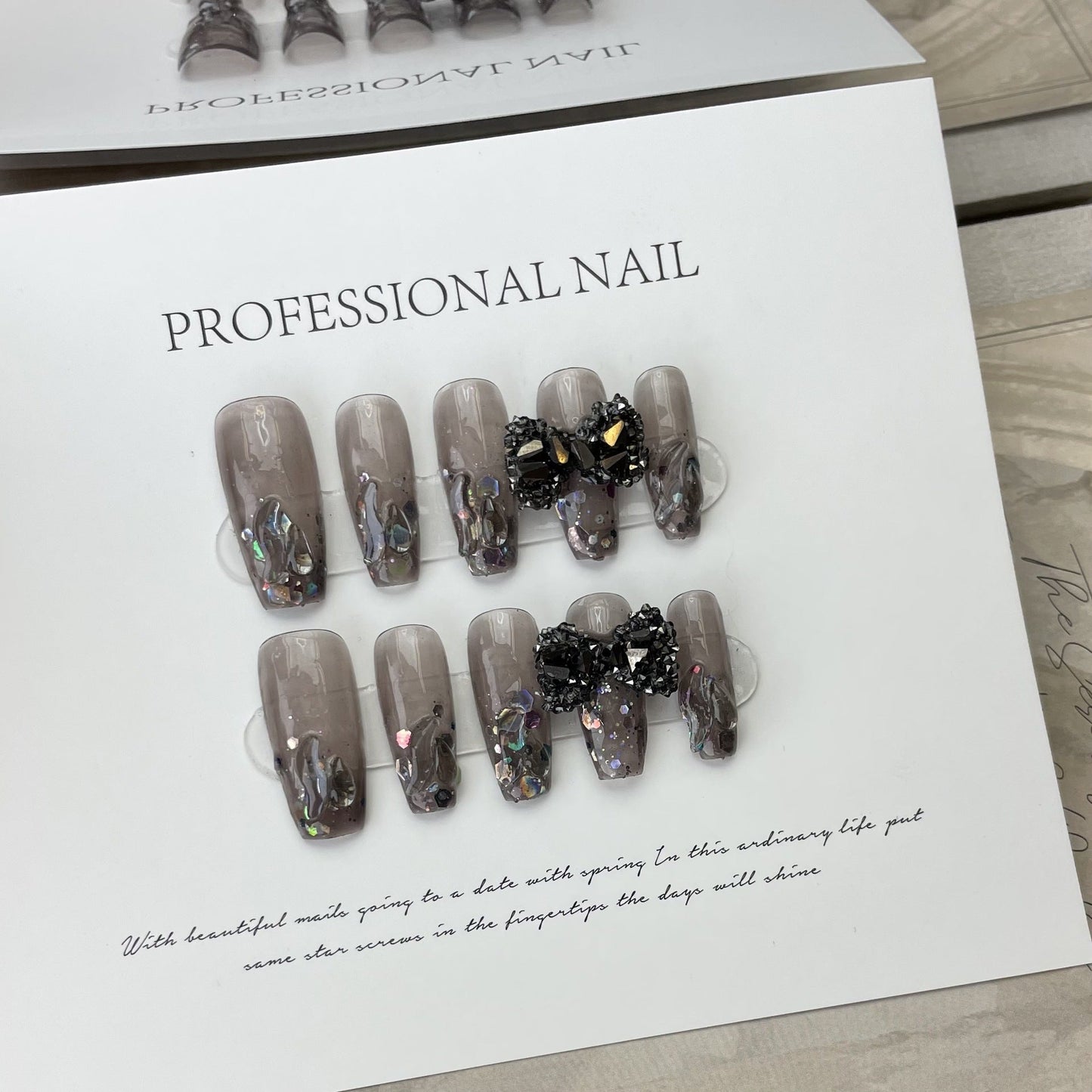 Designer: ManMan Handmade nails Press on Nails DIY Nail Art for woman girl Long Coffin gray