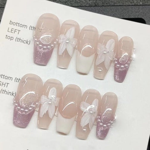 Designer: MeowMeow.Handmade Nail Designs Press on Nails DIY  Nail Art for woman girl Long Coffin pink