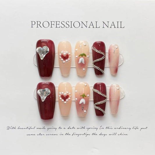 Designer: ManMan Handmade nails Press on Nails DIY Nail Art for woman girl Long Coffin