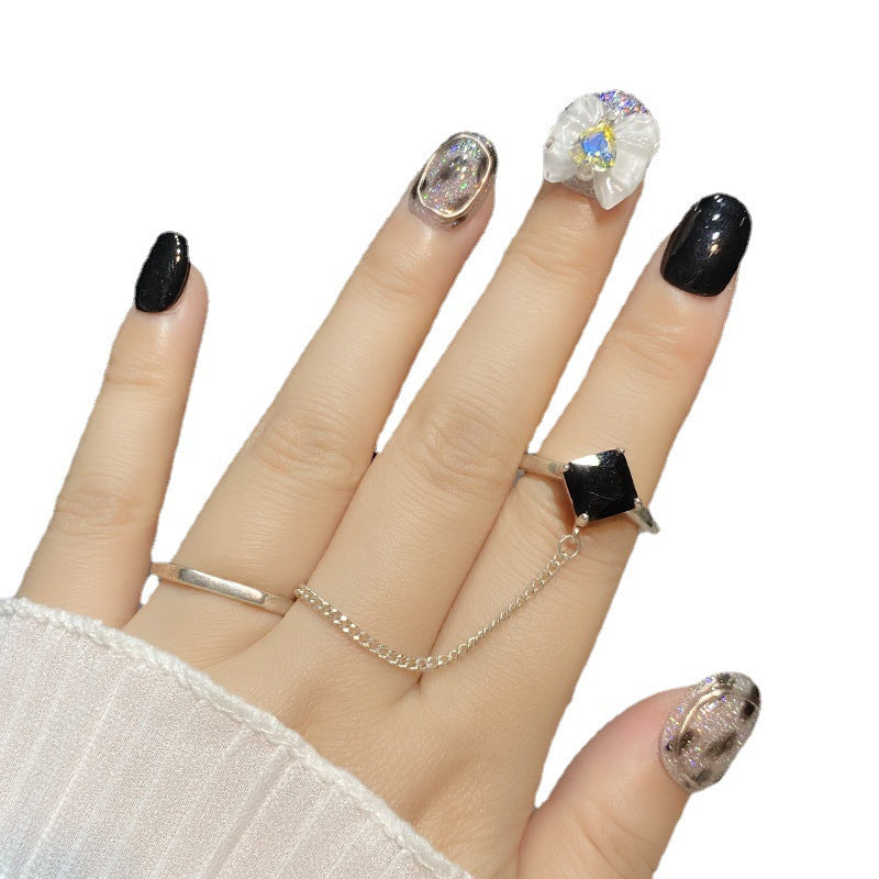 Designer: HuaHua.Handmade nails Press on Nails DIY Nail Art for woman girl Short Square black