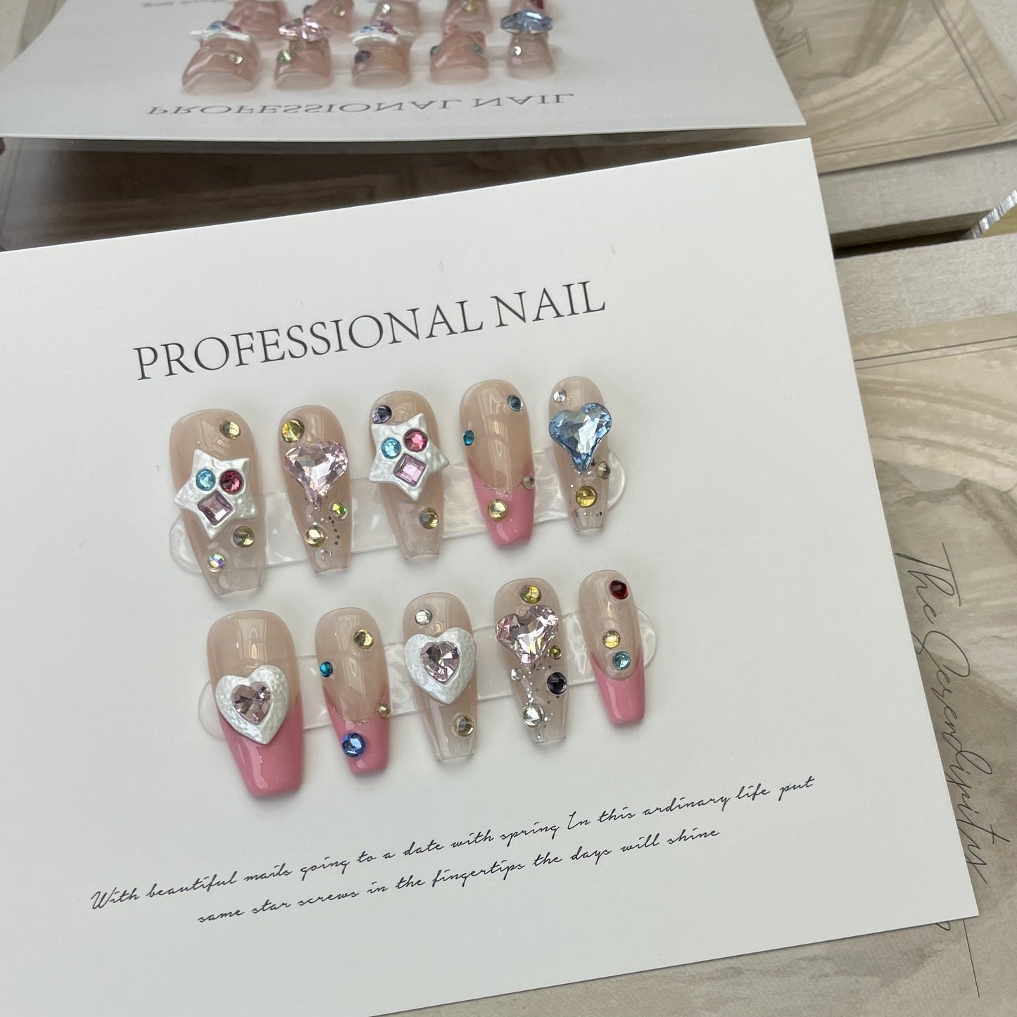 Designer: ManMan Handmade nails Press on Nails DIY Nail Art for woman girl Long Coffin pink