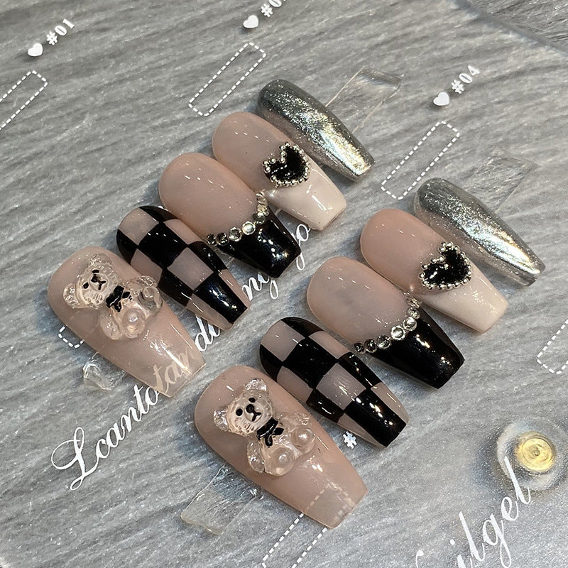 Designer: HuaHua.Handmade nails Press on Nails DIY Nail Art for woman girl Long Coffin pink