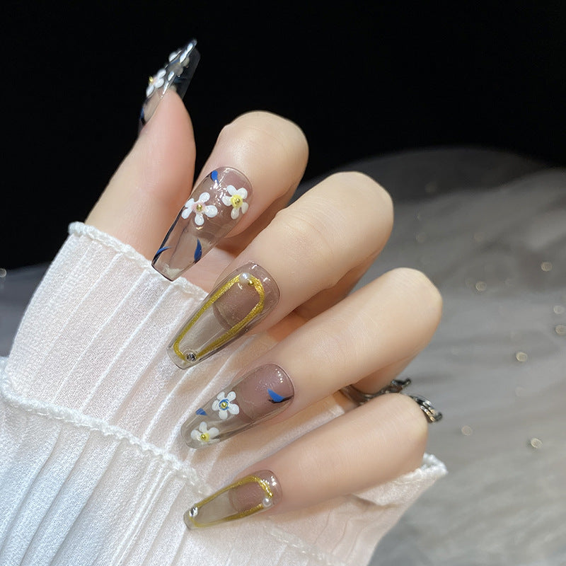 Designer: HuaHua.Handmade nails Press on Nails DIY Nail Art for woman girl Long Coffin pink gray