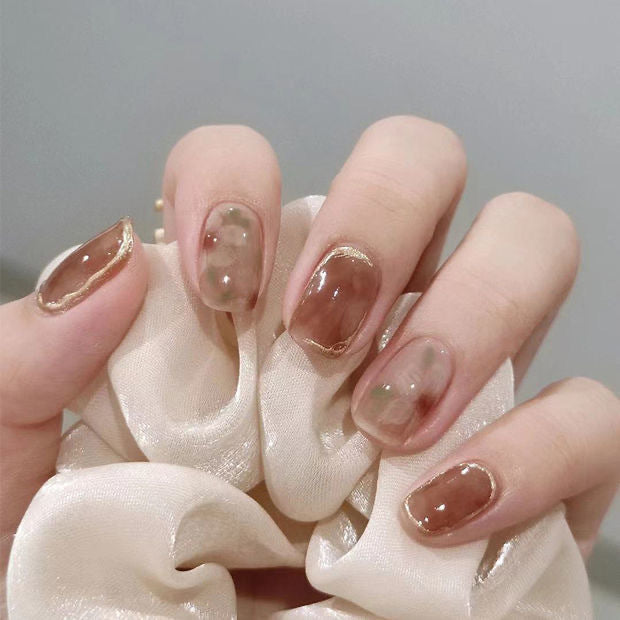 Designer: MeowMeow.Handmade Nail Designs Press on Nails DIY  Nail Art for woman girl Short Square brown
