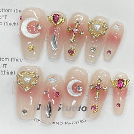 Designer: MeowMeow.2951 Handmade Nail Designs Press on Nails DIY  Nail Art for woman girl  Long Coffin pink