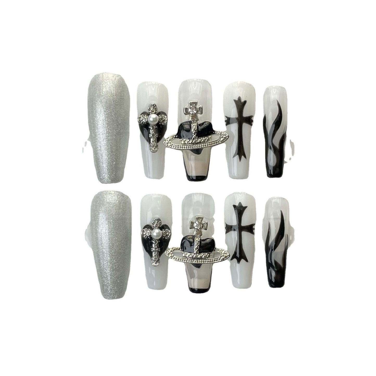 Designer: ManMan Handmade nails Press on Nails DIY Nail Art for woman girl Long Coffin white