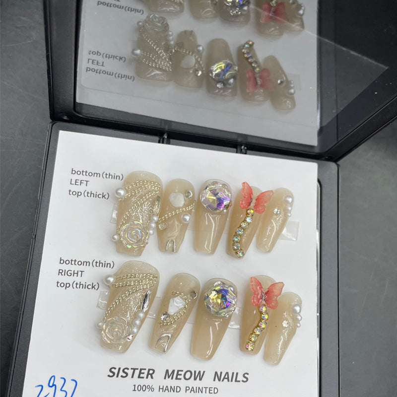 Designer: MeowMeow.Handmade Nail Designs Press on Nails DIY  Nail Art for woman girl Long Coffin brown