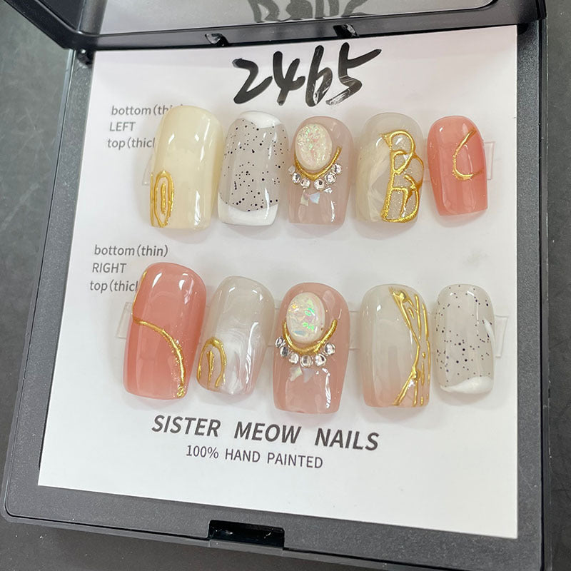 Designer: MeowMeow.Handmade Nail Designs Press on Nails DIY  Nail Art for woman girl Long Square pink