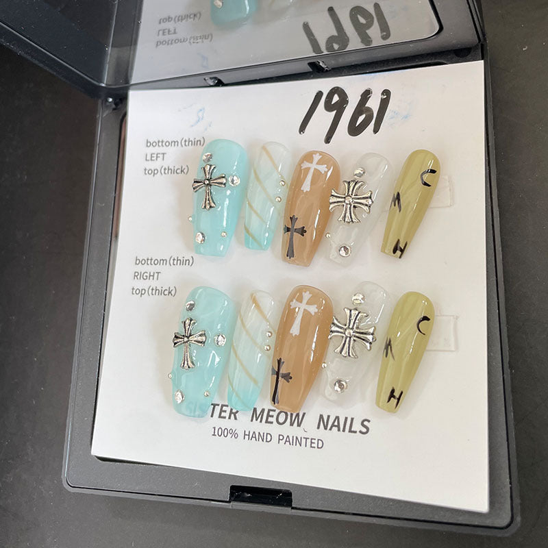 Designer: MeowMeow.Handmade Nail Designs Press on Nails DIY  Nail Art for woman girl Long Coffin colorful