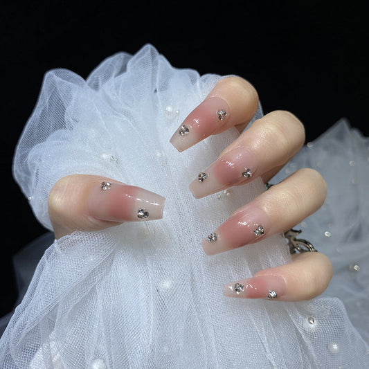 Designer: HuaHua.Handmade nails Press on Nails DIY Nail Art for woman girl Long Coffin pink