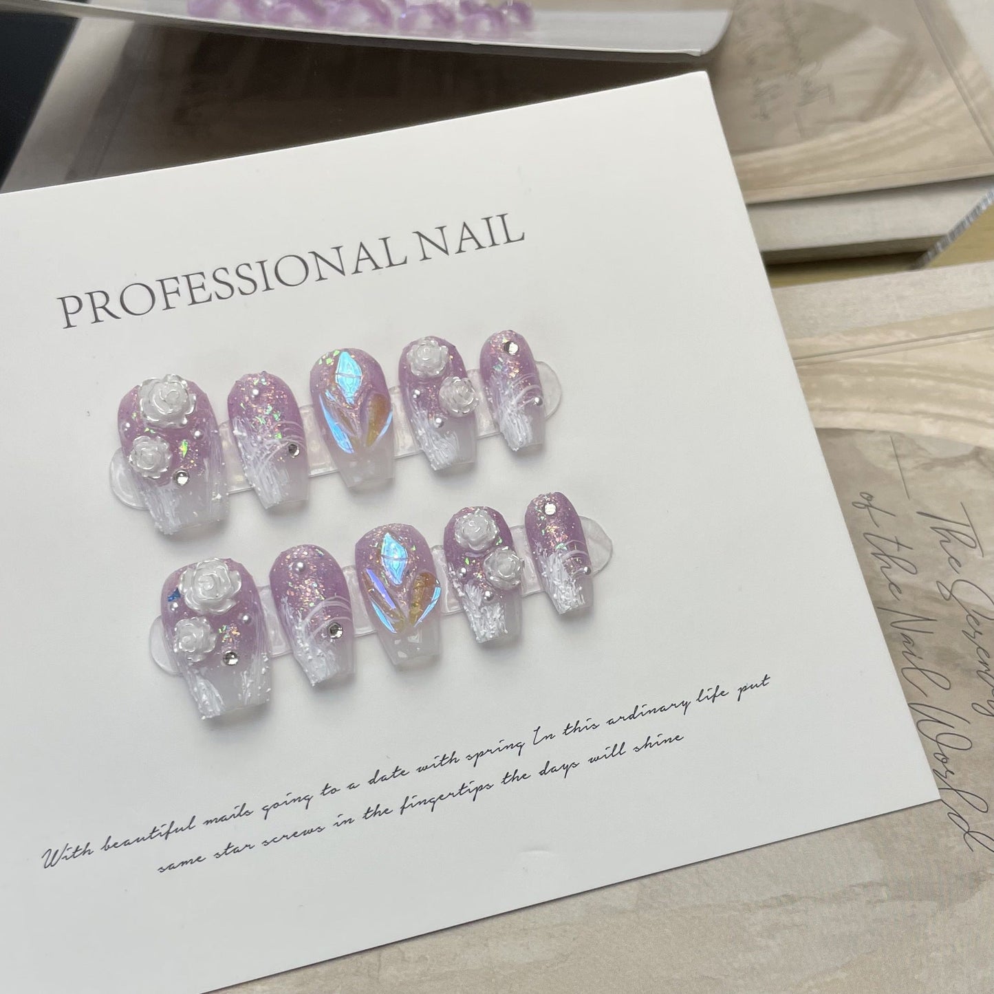 Designer: ManMan Handmade nails Press on Nails DIY Nail Art for woman girl Long Coffin mauve
