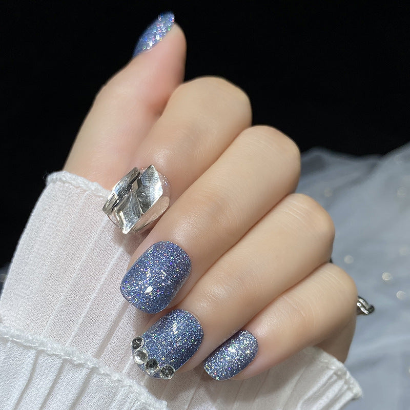 Designer: HuaHua.Handmade nails Press on Nails DIY Nail Art for woman girl Short Square blue