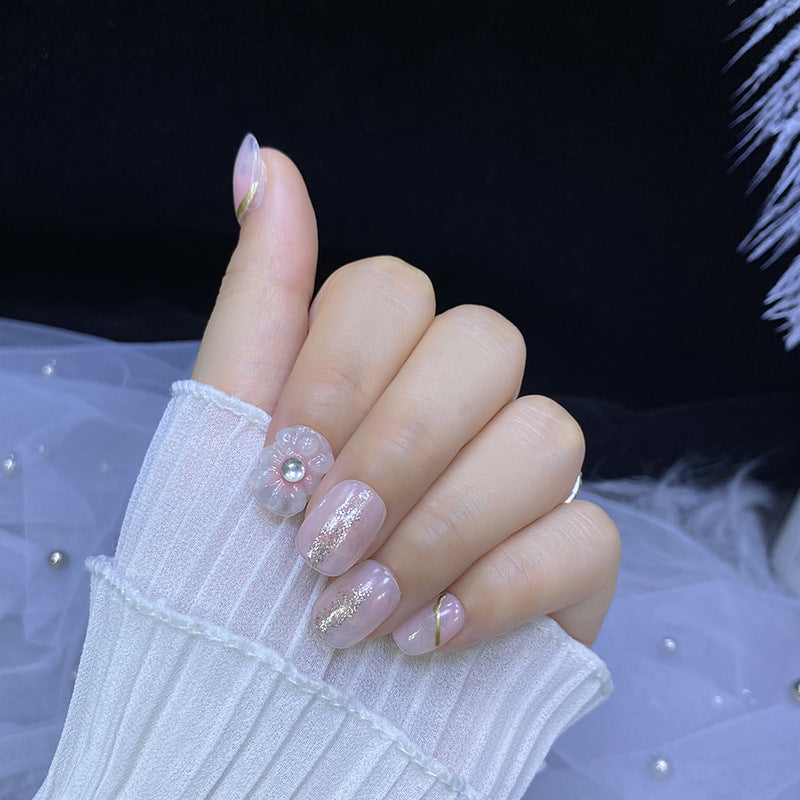 Designer: HuaHua.Handmade nails Press on Nails DIY Nail Art for woman girl Short Square pink
