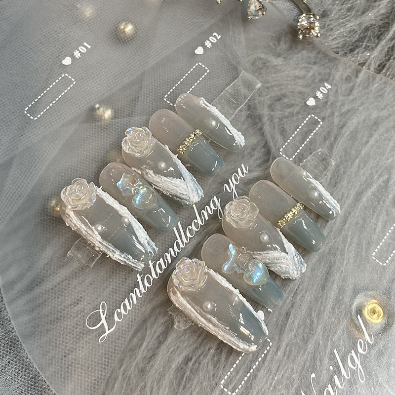 Designer: HuaHua.Handmade nails Press on Nails DIY Nail Art for woman girl Long Coffin pink blue