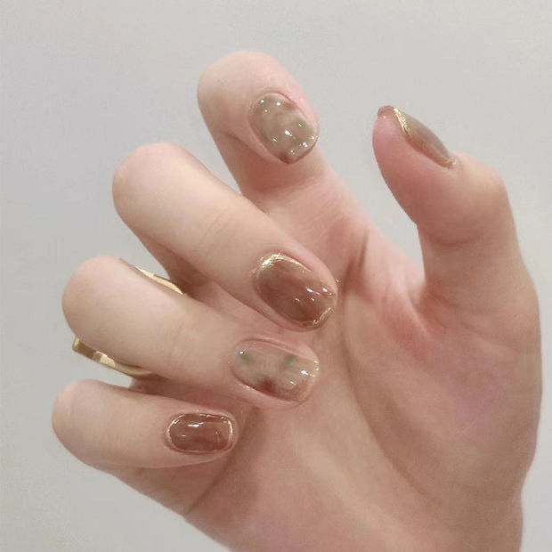 Designer: MeowMeow.Handmade Nail Designs Press on Nails DIY  Nail Art for woman girl Short Square brown