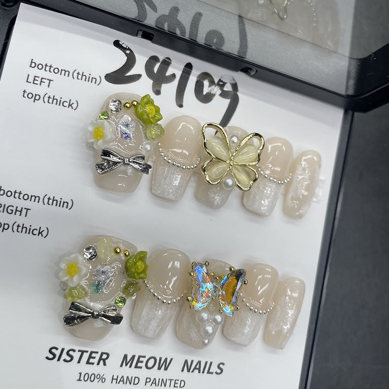 Designer: MeowMeow.Handmade Nail Designs Press on Nails DIY  Nail Art for woman girl Long Coffin pink