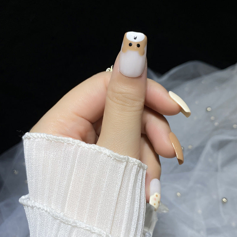 Designer: HuaHua.Handmade nails Press on Nails DIY Nail Art for woman girl Long Square white