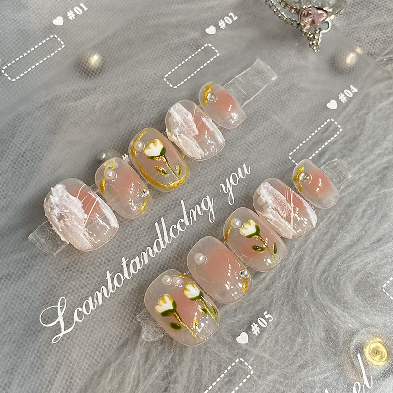 Designer: HuaHua.Handmade nails Press on Nails DIY Nail Art for woman girl Short Square pink