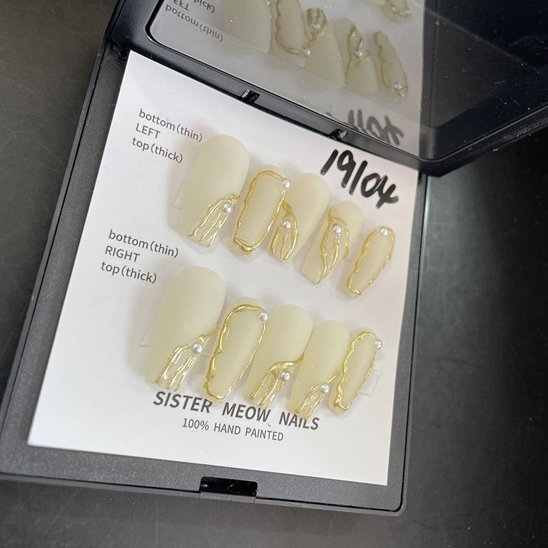 Designer: MeowMeow.Handmade Nail Designs Press on Nails DIY  Nail Art for woman girl Long Coffin yellow