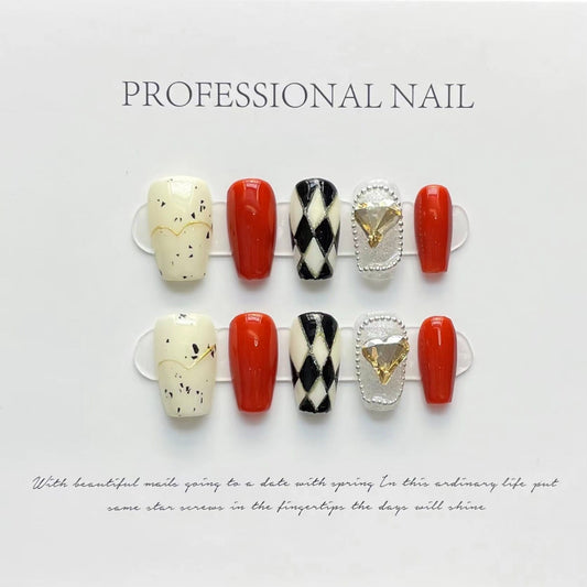 Designer: ManMan Handmade nails Press on Nails DIY Nail Art for woman girl Long Coffin