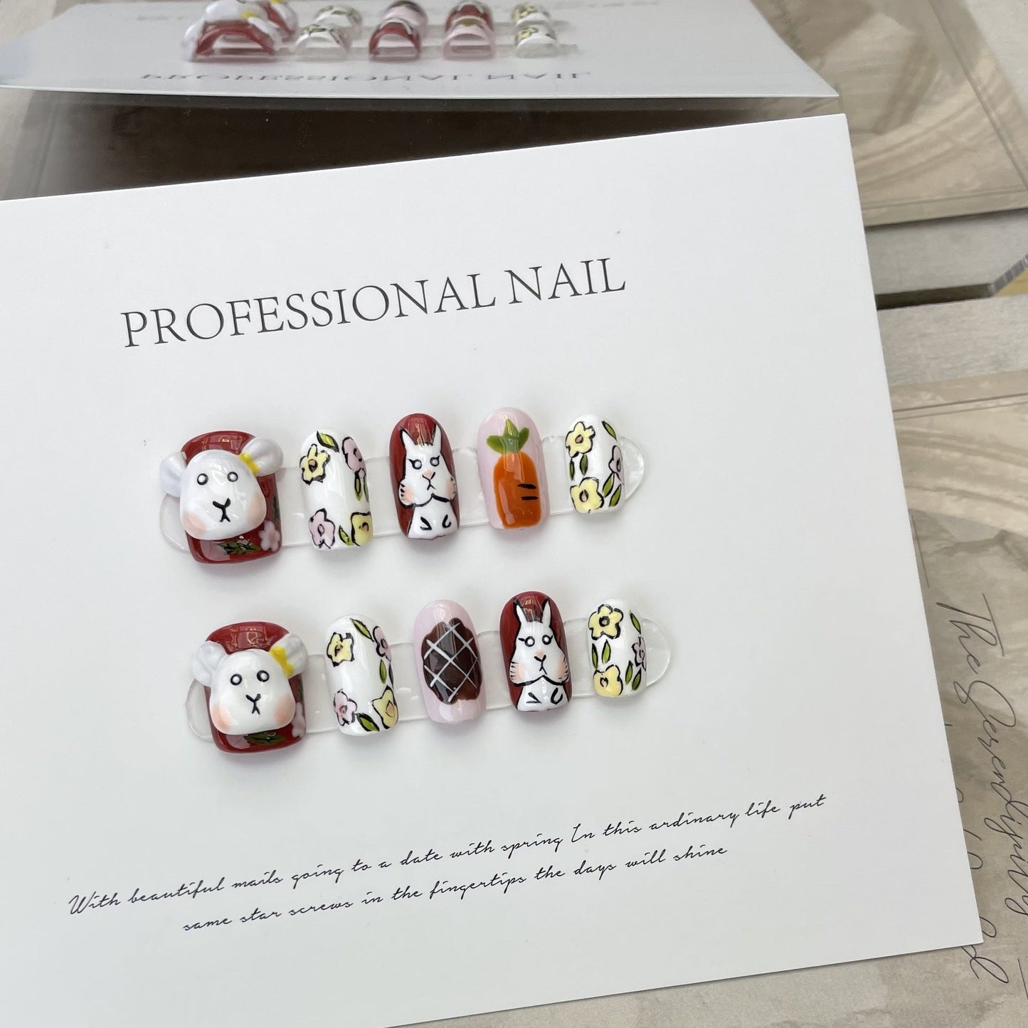 Designer: ManMan Handmade nails Press on Nails DIY Nail Art for woman girl Long Square Cartoon
