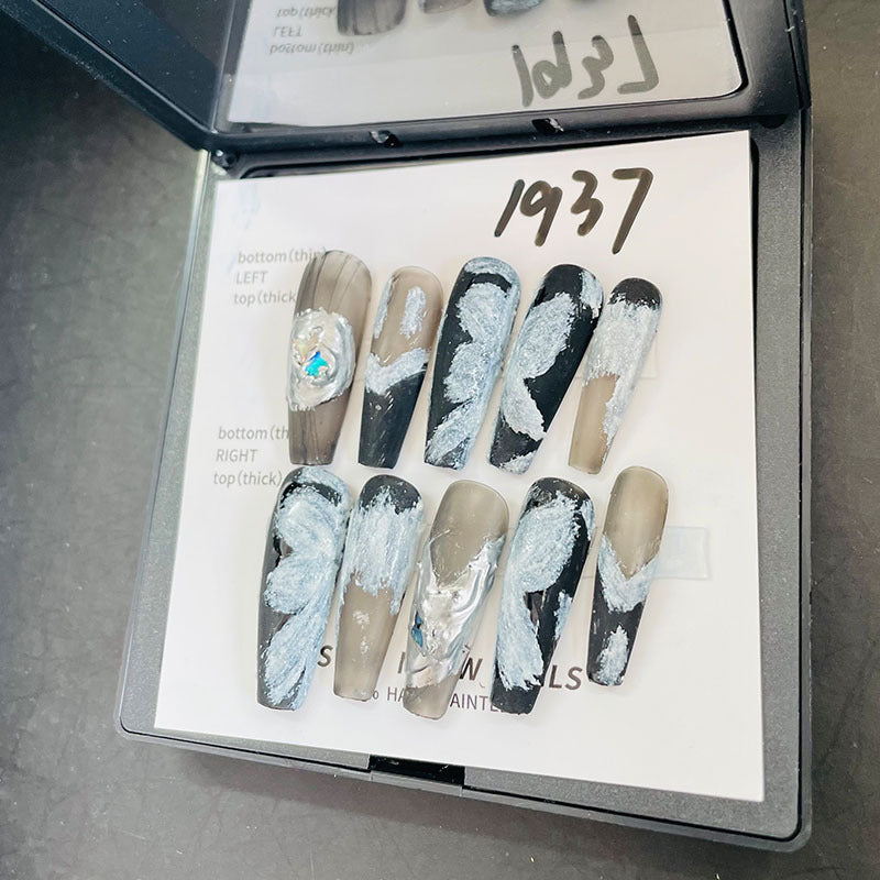 Designer: MeowMeow.Handmade Nail Designs Press on Nails DIY  Nail Art for woman girl Long Coffin brown