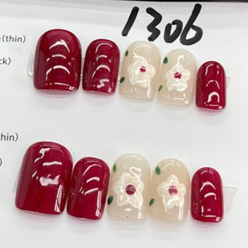 Designer: MeowMeow.Handmade Nail Designs Press on Nails DIY  Nail Art for woman girl Long Square red
