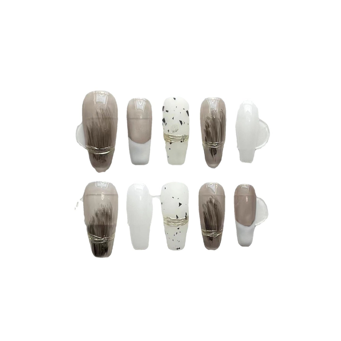 Designer: ManMan Handmade nails Press on Nails DIY Nail Art for woman girl Long Coffin gray