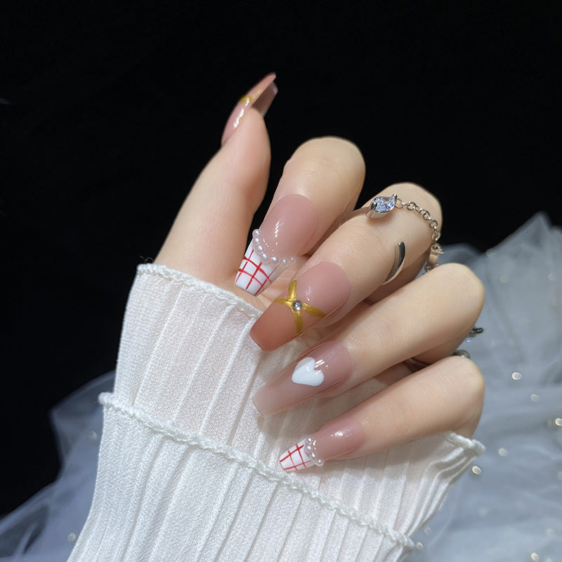 Designer: HuaHua.Handmade nails Press on Nails DIY Nail Art for woman girl Long Coffin pink