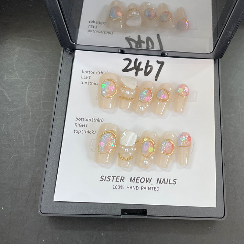 Designer: MeowMeow.Handmade Nail Designs Press on Nails DIY  Nail Art for woman girl Long Coffin pink