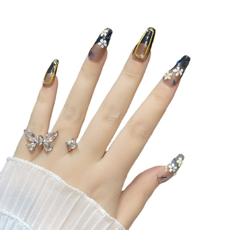 Designer: HuaHua.Handmade nails Press on Nails DIY Nail Art for woman girl Long Coffin pink gray