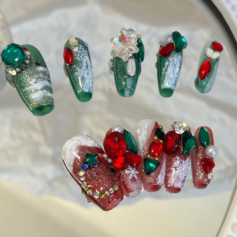 Designer: MeowMeow.Handmade Nail Designs Press on Nails DIY  Nail Art for woman girl Long Coffin red green