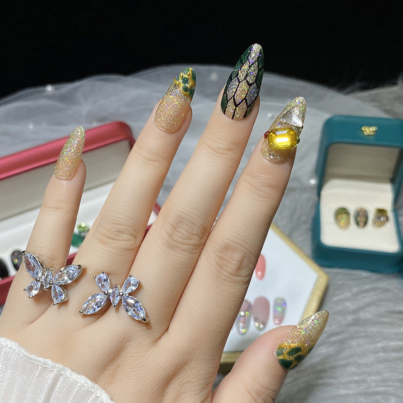 Designer: HuaHua.Handmade nails Press on Nails DIY Nail Art for woman girl Almond Long