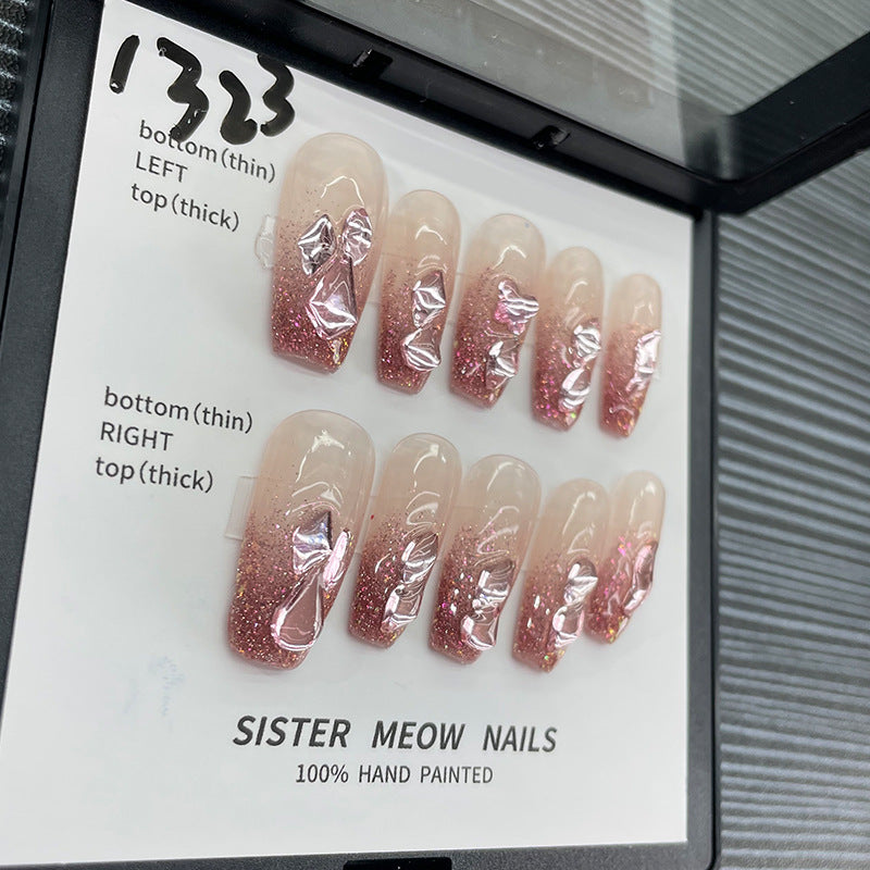 Designer: MeowMeow.Handmade Nail Designs Press on Nails DIY  Nail Art for woman girl Long Coffin pink