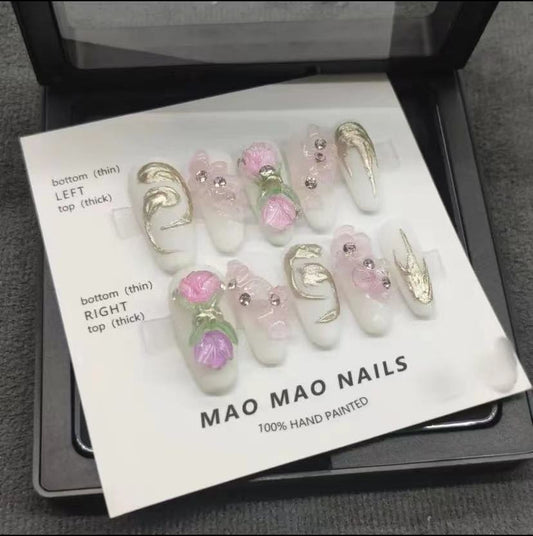 Designer: MaoMao.Handmade Nail Designs Press on Nails DIY  Nail Art for woman girl